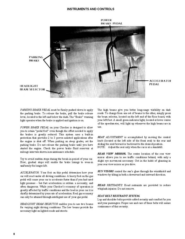 1982 Checker Owners Manual Page 20